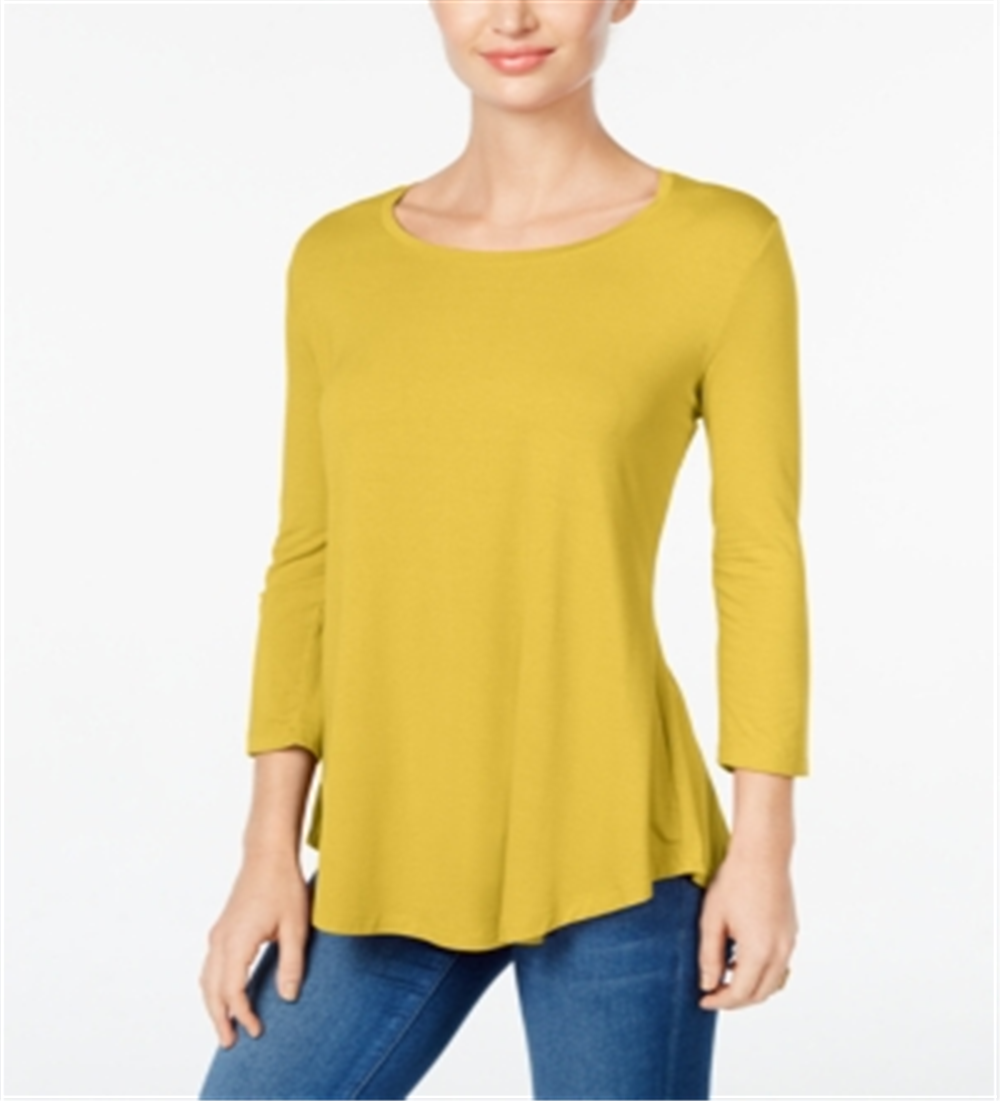 Top feminino com decote redondo JM Collection, amarelo, tamanho pequeno