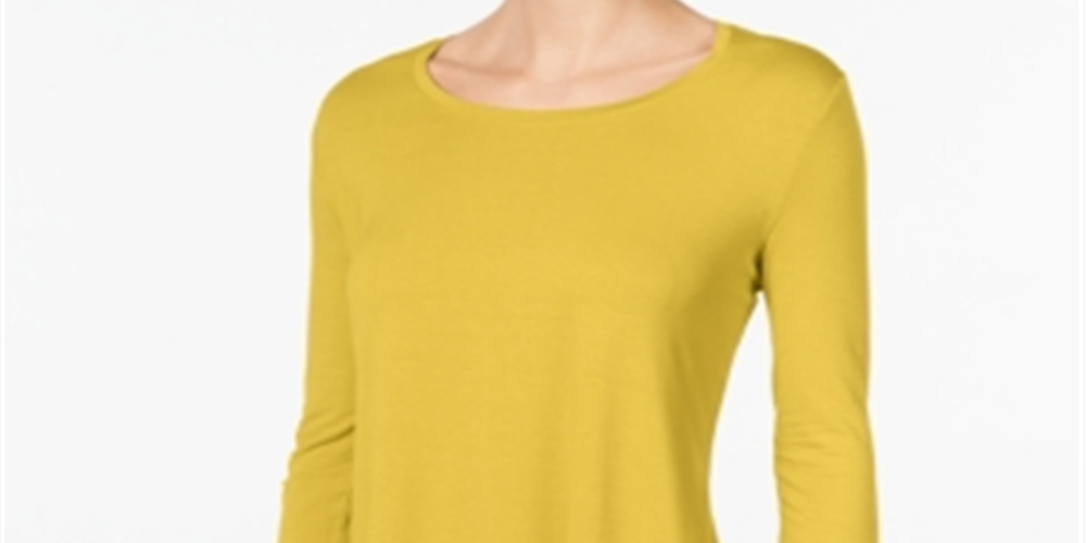 Top feminino com decote redondo JM Collection, amarelo, tamanho pequeno