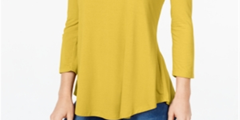 Top feminino com decote redondo JM Collection, amarelo, tamanho pequeno
