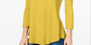 Top feminino com decote redondo JM Collection, amarelo, tamanho pequeno