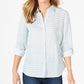 Camisa feminina listrada de linho Charter Club com punho, branca, tamanho XX-G