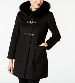 Forecaster Women's Fox Fur Trim Buckled Walker Coat Black Size 16