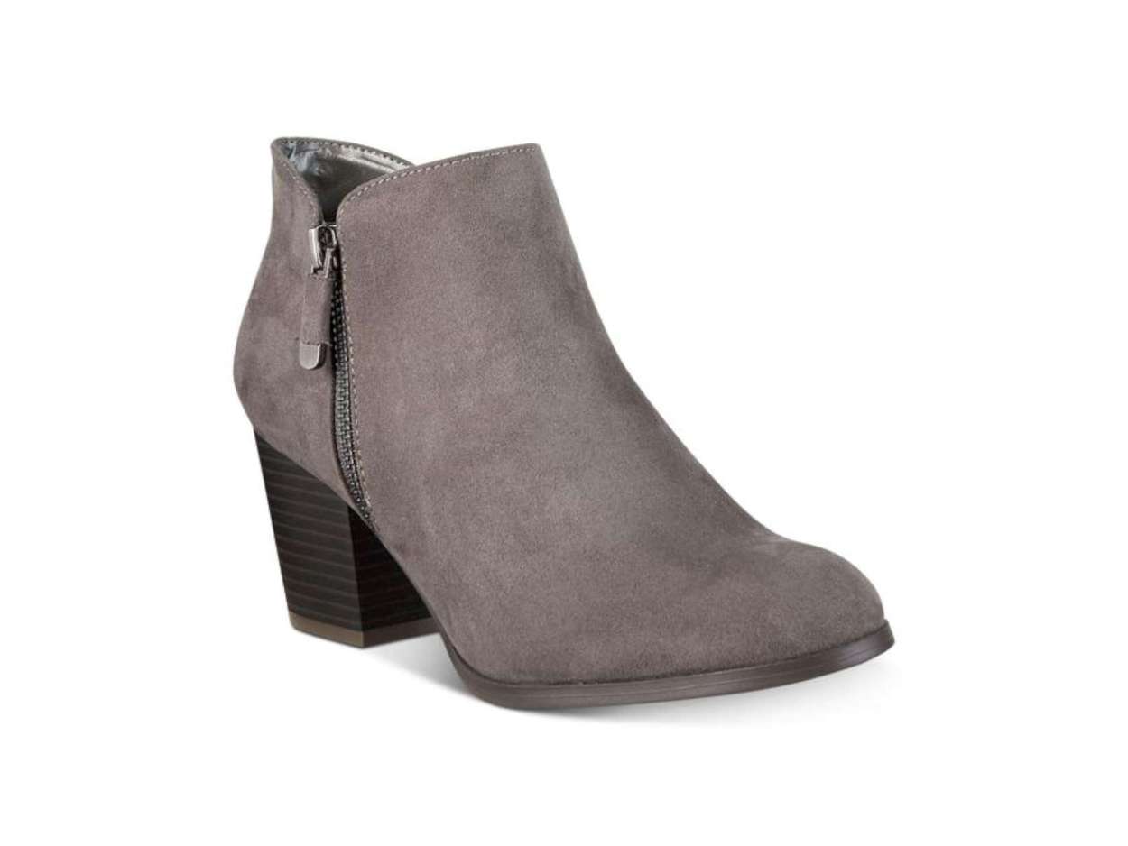 Botas femininas estilo &amp; co com zíper e salto bloco, bico amendoado, cinza, tamanho 10 M