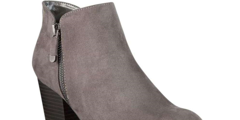 Botas femininas estilo &amp; co com zíper e salto bloco, bico amendoado, cinza, tamanho 10 M