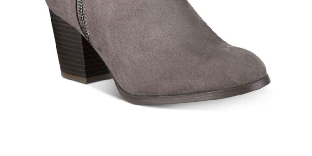 Botas femininas estilo &amp; co com zíper e salto bloco, bico amendoado, cinza, tamanho 10 M