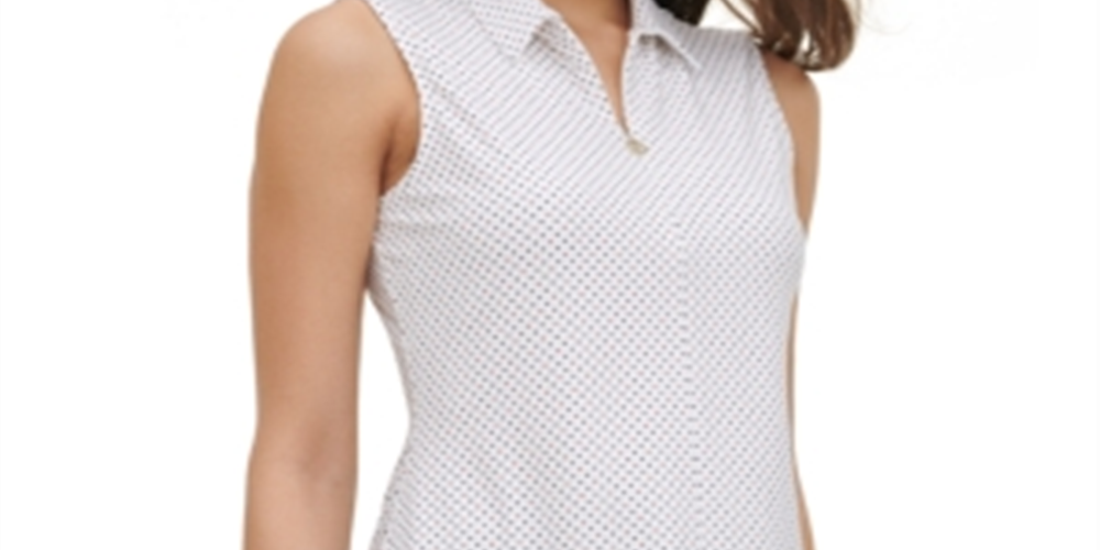 Tommy Hilfiger Blusa Feminina Sem Mangas Estampada de Bolinhas Branca Tamanho Médio