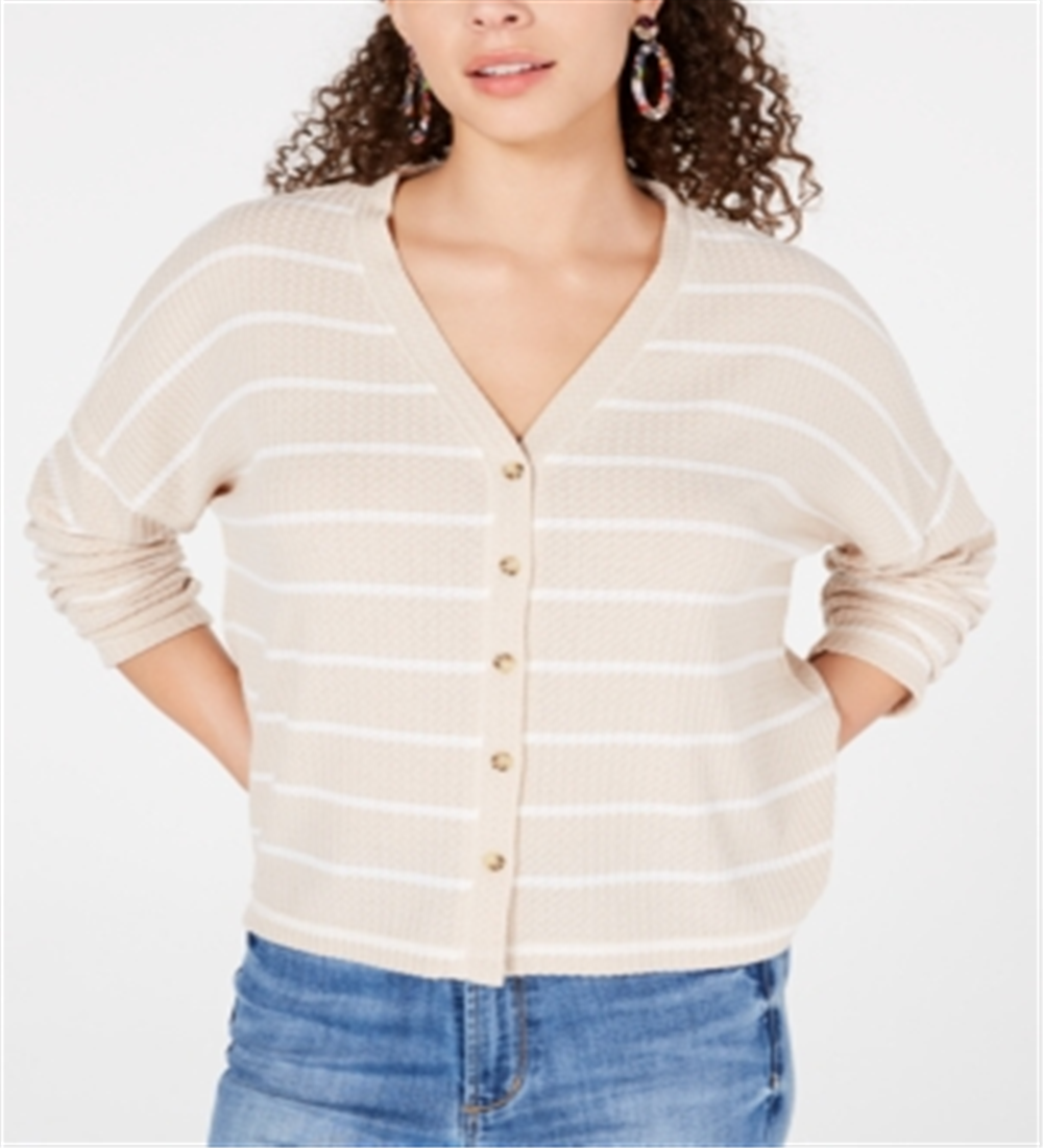 Cardigan de malha waffle Hacci Card da Hippie Rose Junior, marrom, tamanho pequeno