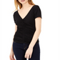 Camiseta feminina franzida INC International Concepts, preta, tamanho X-S