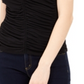Camiseta feminina franzida INC International Concepts, preta, tamanho X-S