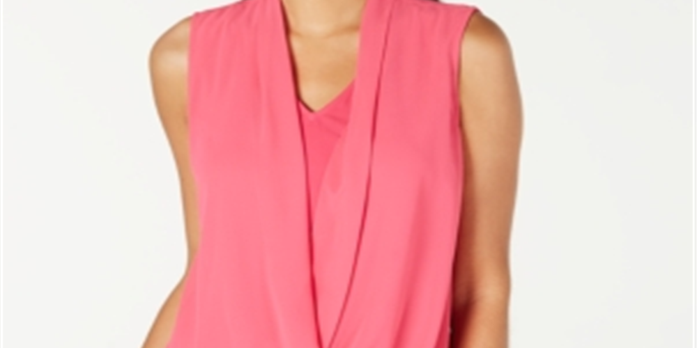 Blusa feminina Alfani sem mangas com frente drapeada, rosa, tamanho pequeno G