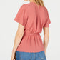Top peplum com mangas esvoaçantes Monteau feminino, rosa, tamanho pequeno, extragrande