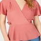 Top peplum com mangas esvoaçantes Monteau feminino, rosa, tamanho pequeno, extragrande