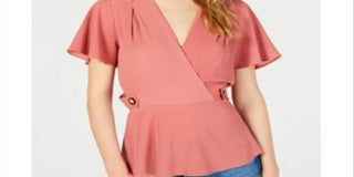 Top peplum com mangas esvoaçantes Monteau feminino, rosa, tamanho pequeno, extragrande