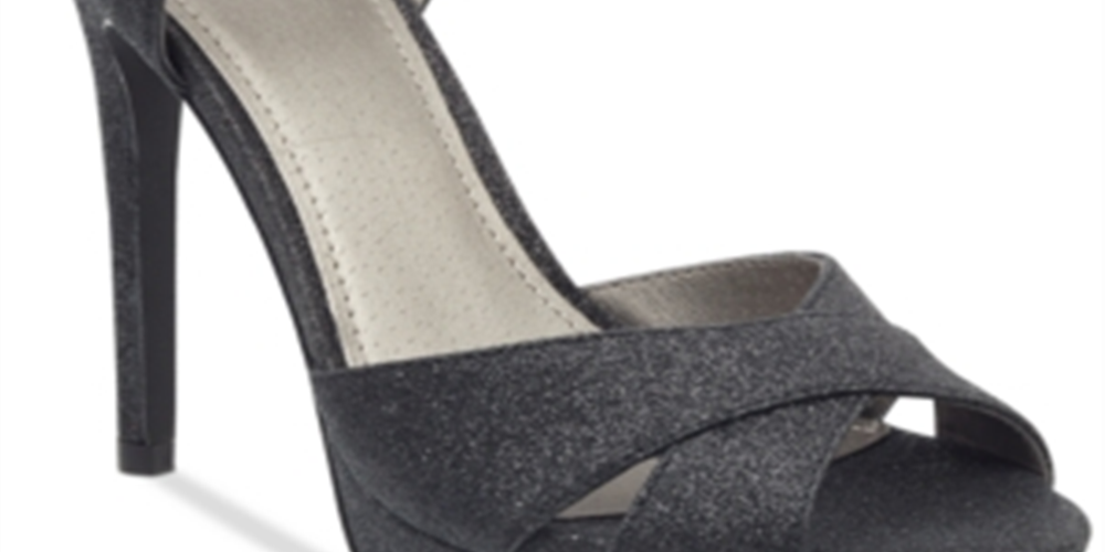 Sandálias femininas Guess Jordie com glitter metálico, pretas, tamanho 8,5