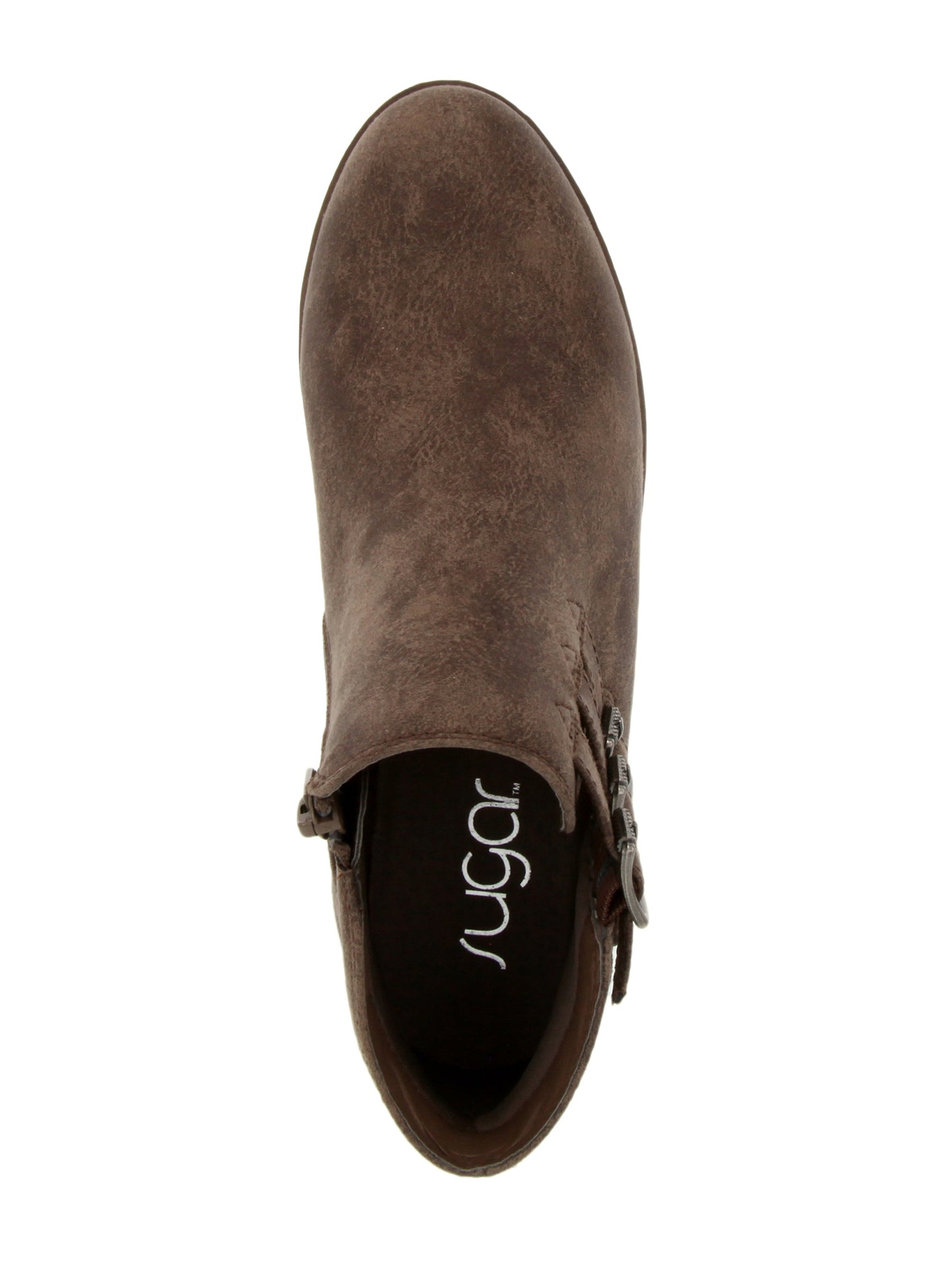 Botas femininas Sugar com salto bloco e fivela acolchoada, bico amendoado, marrom, tamanho 10 M