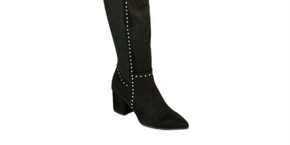 Seven Dials Nicki Fabric Bota Feminina Bico Fino Acima do Joelho Tamanho 6.0 Preta