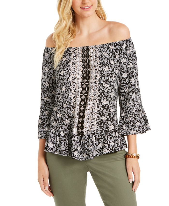 Top conversível estampado feminino Style &amp; Co, preto, tamanho M