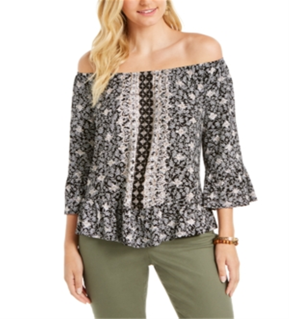 Top conversível estampado feminino Style &amp; Co, preto, tamanho M