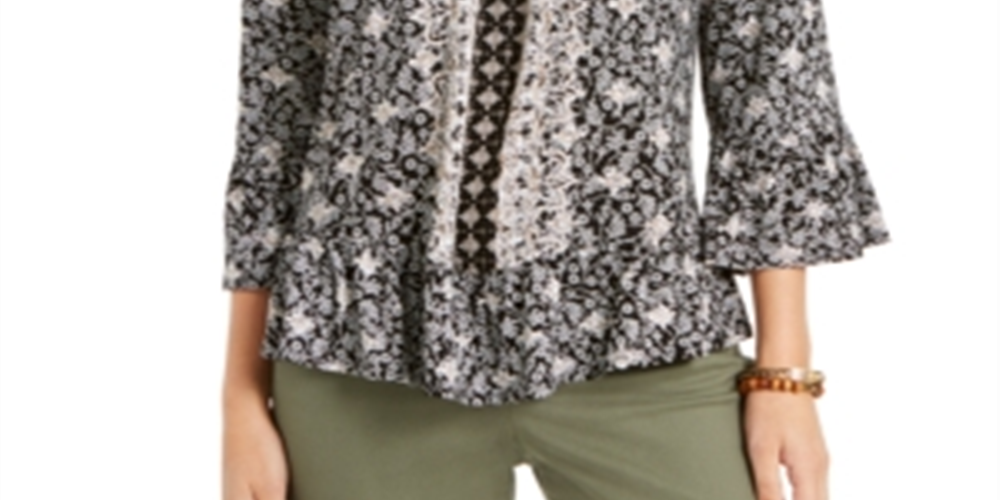 Top conversível estampado feminino Style &amp; Co, preto, tamanho M