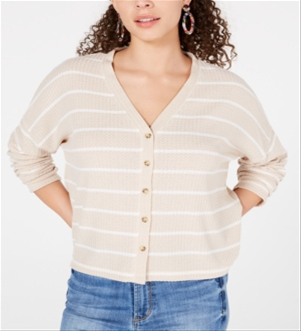 Blusa casual feminina Hippie Rose com decote em V e manga comprida, marrom, tamanho médio