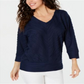 JM Collection Top Dolman Feminino Textura Ondulada Azul Tamanho Pequeno