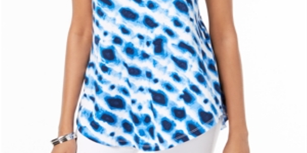 Blusa feminina estampada com ombros descobertos, azul, tamanho grande, da coleção JM