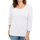 Karen Scott Blusa Feminina Estampada de Bolinhas Branca Tamanho Pequeno Grande
