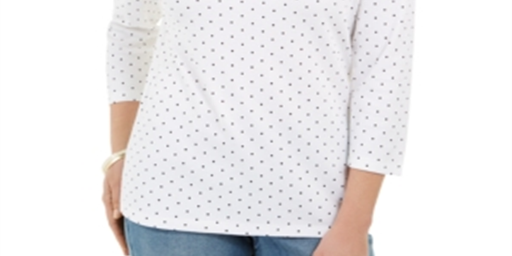 Karen Scott Blusa Feminina Estampada de Bolinhas Branca Tamanho Pequeno Grande