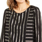 Blusa de malha com gola redonda listrada metálica Alfani feminina, preta, tamanho X-S