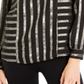 Blusa de malha com gola redonda listrada metálica Alfani feminina, preta, tamanho X-S