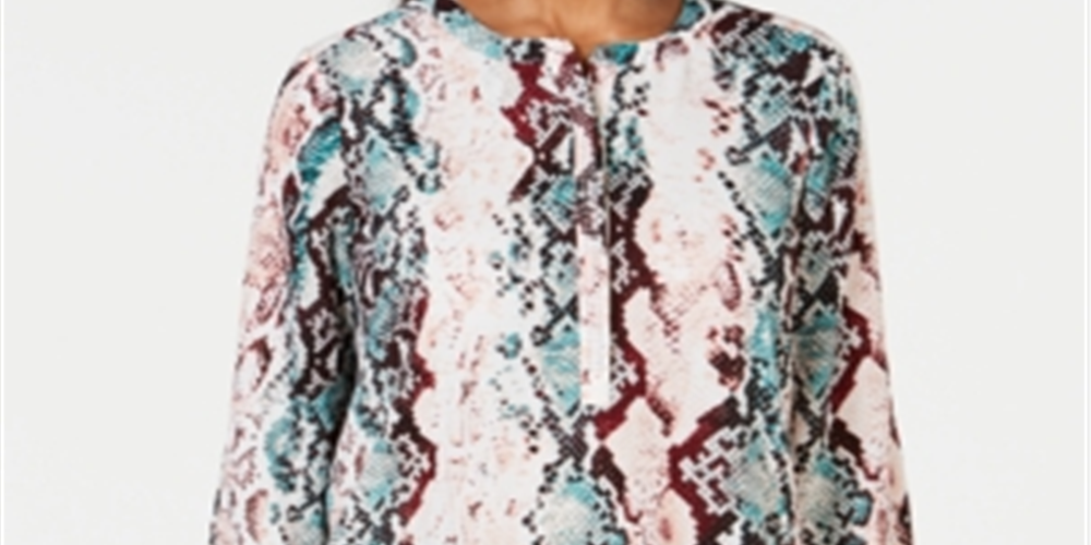 JM Collection Blusa feminina estampada com manga 3/4, verde, tamanho pequeno, médio