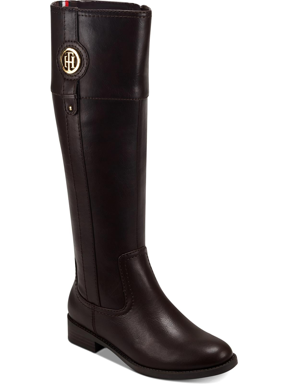 Tommy Hilfiger Imina Botas de montaria femininas de couro sintético até o joelho, tamanho 7 M, marrom