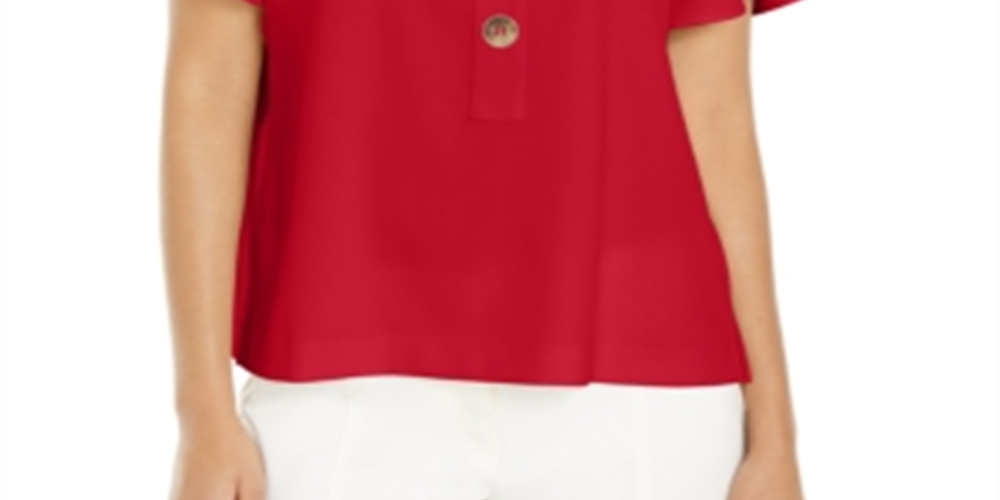 Blusa feminina Alfani com botões frontais e mangas bufantes, vermelha, tamanho pequeno G