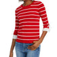 Suéter feminino listrado com manga 3/4 e gola joia Maison Jules, tamanho grande, vermelho