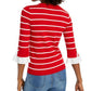 Suéter feminino listrado com manga 3/4 e gola joia Maison Jules, tamanho grande, vermelho