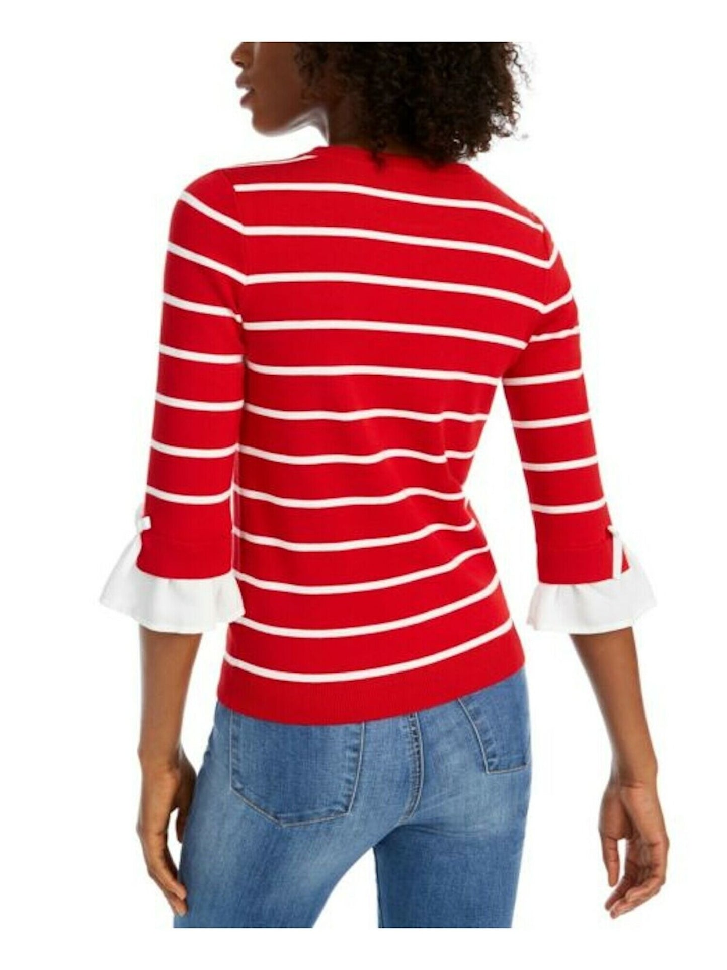 Suéter feminino listrado com manga 3/4 e gola joia Maison Jules, tamanho grande, vermelho