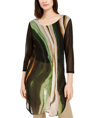 Blusa túnica estampada feminina Alfani, verde, tamanho pequeno P