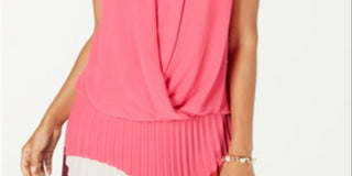 Blusa feminina Alfani sem mangas com frente drapeada, rosa, tamanho pequeno, extragrande