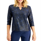 JM Collection Top texturizado feminino azul tamanho grande