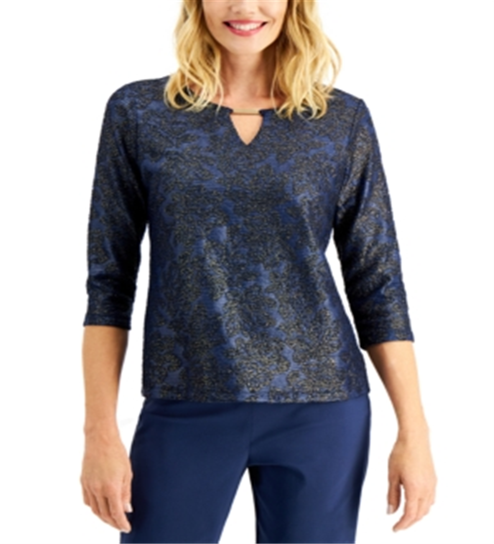 JM Collection Top texturizado feminino azul tamanho grande