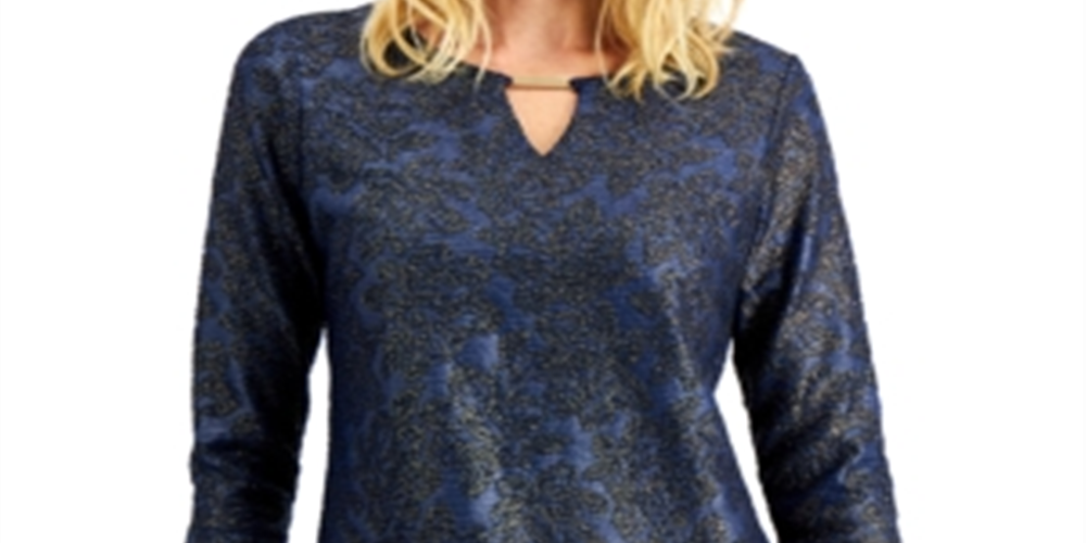 JM Collection Top texturizado feminino azul tamanho grande