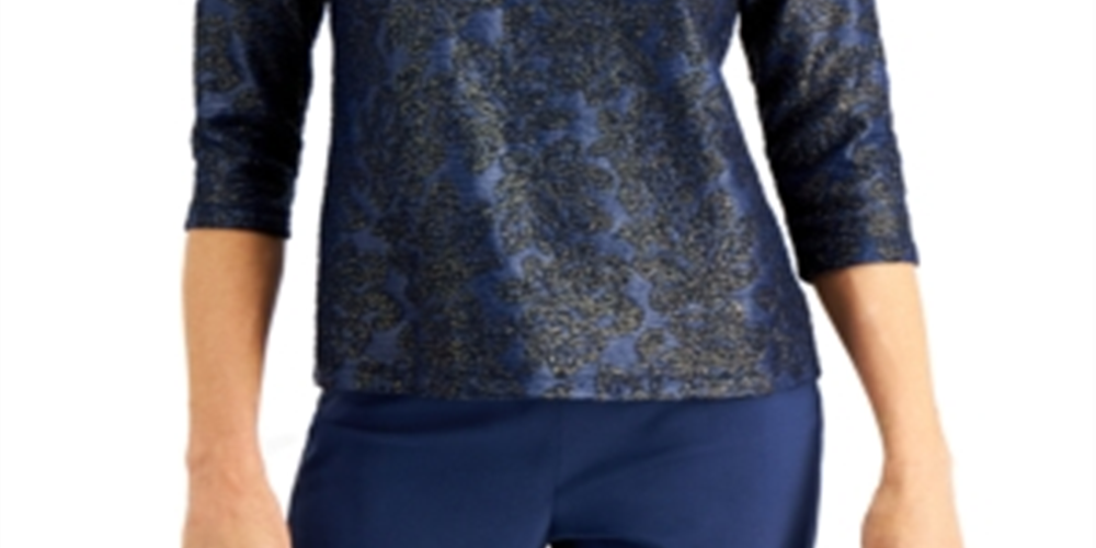 JM Collection Top texturizado feminino azul tamanho grande