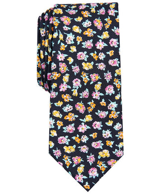 Gravata social masculina Bar III Newbury Floral com estampa floral, preta, tamanho regular