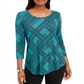 JM Collection Blusa Feminina Estampada Jacquard Verde Tamanho PP