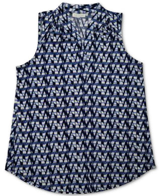 Top feminino estampado com decote em V, azul, tamanho grande, Charter Club