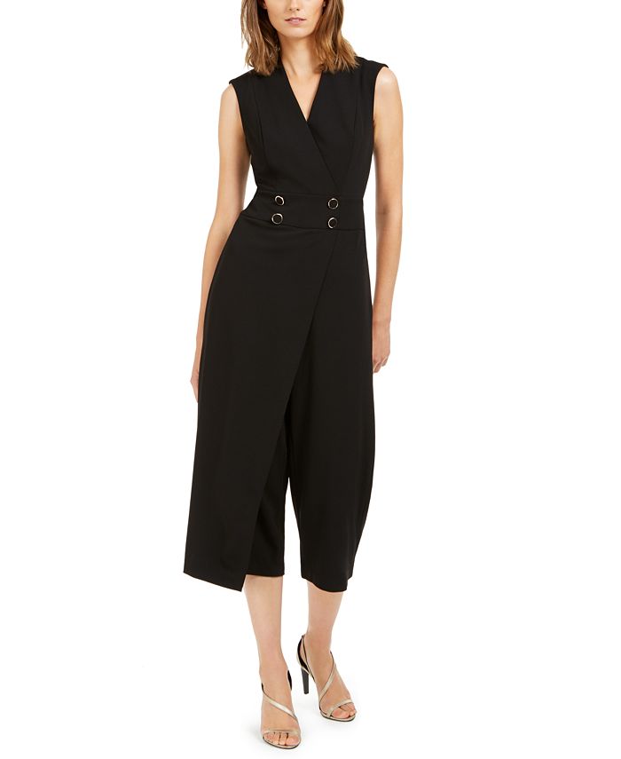 Macacão Calvin Klein Feminino com Zíper e Sem Mangas, Gola V, Preto, Tamanho 10