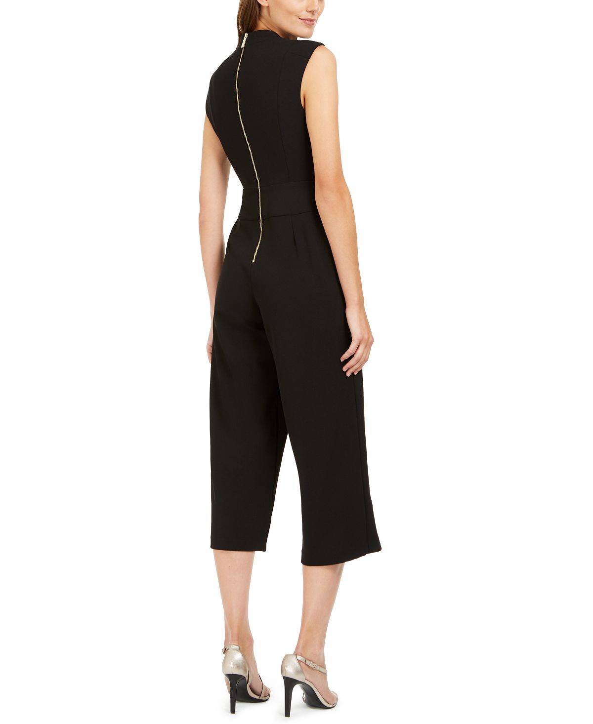 Macacão Calvin Klein Feminino com Zíper e Sem Mangas, Gola V, Preto, Tamanho 10