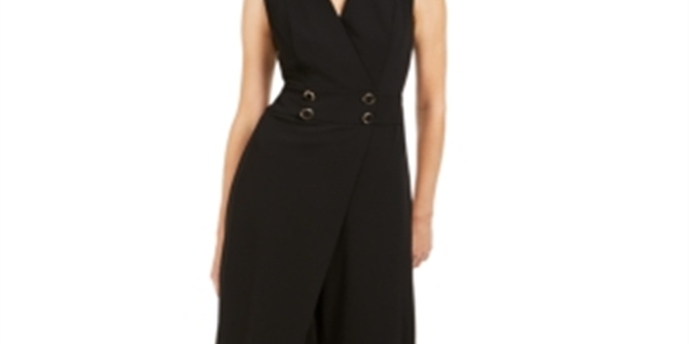 Macacão Calvin Klein Feminino com Zíper e Sem Mangas, Gola V, Preto, Tamanho 10