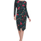 Vestido feminino Tommy Hilfiger com estampa floral e manga comprida, gola canoa, preto, tamanho 14