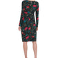 Vestido feminino Tommy Hilfiger com estampa floral e manga comprida, gola canoa, preto, tamanho 14